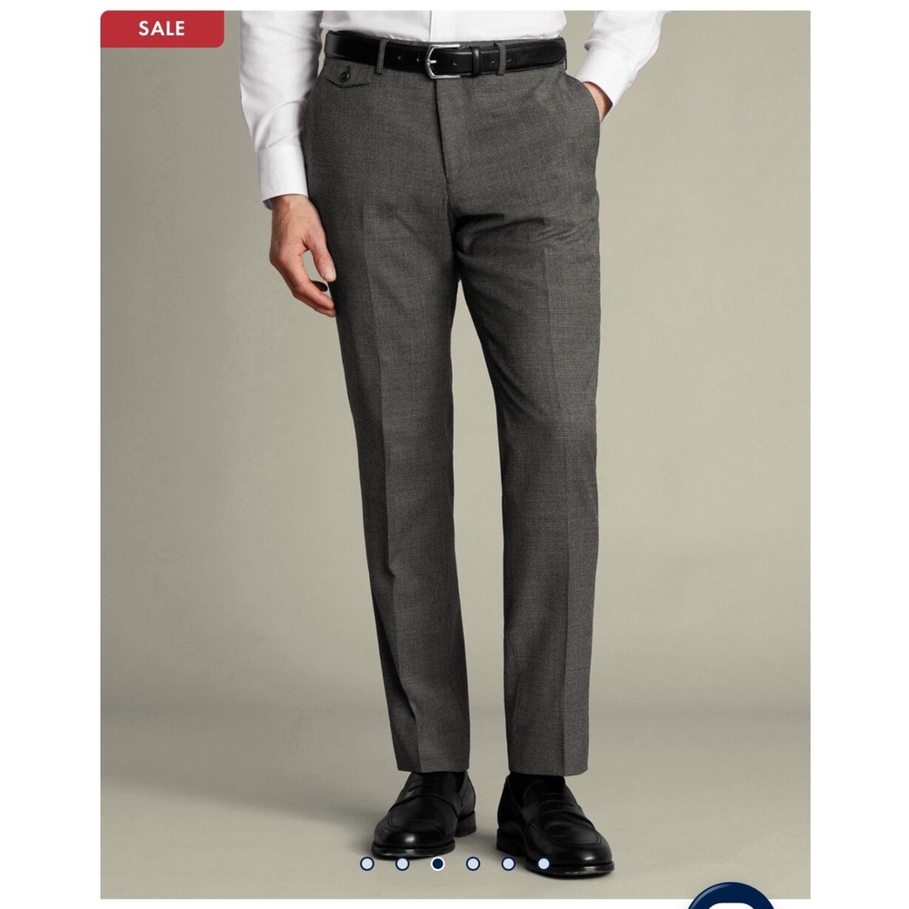Charles Tyrwhitt Wool Stretch Puppytooth Pants 38x32.5 Gray Old Money Heritage